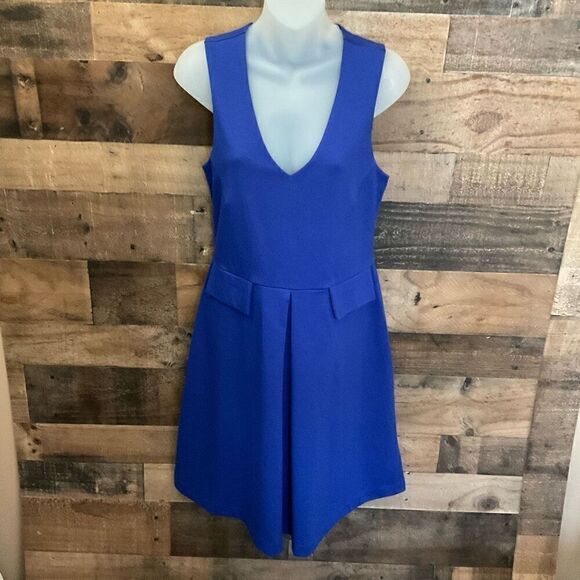 Lark & Ro Sleeveless V-Neck Fit-and-Flare Dress Jumper Blue Size Junior Medium - Picture 10 of 10